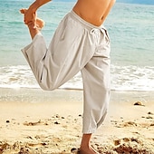 baratos Clássico-Homens Calças de linho Calça verão Calças de praia Calças Harem Bolsos Com Cordão Cintura elástica Tecido Conforto Respirável Mimolet Férias Diário Feriado Havaiana Boho Azul Céu Preto