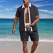 economico Set di camicie basic da uomo-Per uomo Camicia a cialda 2 pezzi Completo di camicia Set estivo Set abbinati Maglietta informale Liscio Da mare Giornaliero Nero Bianco Rosso Verde Manica corta Colletto Estate Abbigliamento