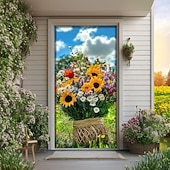 abordables Bannières de Garage et de Porte-Décorations de portes en forme de paysage couvercles de porte bouquet de fleurs tapisserie de porte décoration de rideau panneau arrière pour porte d'entrée ferme
