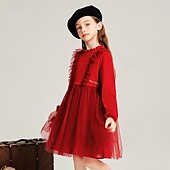 levne Párty šaty-Děti Dívčí Šaty na párty Pevná barva Dlouhý rukáv Výkon Svatební Princeznovské Sladký Polyester Jaro Podzim 2-8 let Fialová Khaki Béžová