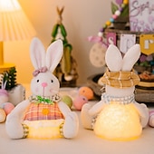 economico Pasqua-Confezione da 2 statuine di coniglietti luminosi creativi pasquali, decorazioni di coniglietti illuminati a forma di cartone animato per vetrine, decorazioni per l'atmosfera pasquale e regali per le