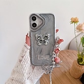 cheap iPhone Cases-Phone Case For iPhone 16 iPhone 16 Pro iPhone 16 Pro Max iPhone 15 iPhone 15 Pro Max iPhone 14 Pro Max iPhone 13 12 Pro Max Back Cover with Wrist Strap Bling Glitter Shiny Shockproof Retro Silicone
