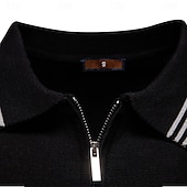 cheap Men&#039;s Elite Polo-Men&#039;s Polo Knit Polo Sweater Formal Work Turndown Quarter Zip Short Sleeve Striped Zip Up Stripe-Trim Spring Black White Khaki Polo