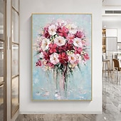 abordables Peintures fleurs/botaniques-Mintura fait à la main abstrait texture fleurs peintures à l&#039;huile sur toile art mural décoration moderne image pour la décoration intérieure roulé sans cadre peinture non étirée