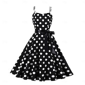 olcso Ruhák-Retró 1950-es Rockabilly Ruhák Swing ruha Pöttyös Női Farsang Álarcos mulatság Hétköznapi viselet Lánybúcsú Felnőttek Ruha Hazatérő ruhák