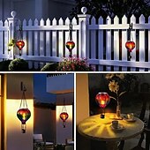 economico Luci paesaggistiche-1 lampada a palloncino solare da esterno in ferro con fiamma multicolore sfumata per cortile, giardino, sentiero, prato, matrimonio, festival e atmosfera di festa