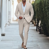 preiswerte Freizeitanzüge-Herren Lässig Anzüge Himmelblau Beige Mode Täglich Einfarbig Standard Passform 2-teilig Einreiher - 1 Knopf