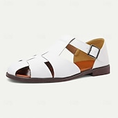 ieftine sandală de rochie-Sandale pentru bărbați din piele artificială maro, cu vârf deschis, cu curea cu cataramă reglabilă, stil casual pentru purtarea de zi cu zi