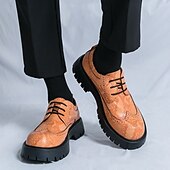 baratos Formal-sapatos brogue masculinos marrons com sola grossa, tênis casuais de couro sintético com cadarço e detalhes texturizados, perfeitos para uso diário e ao ar livre