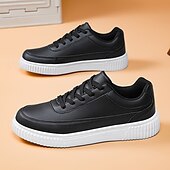 economico Casuale-sneakers da uomo in similpelle nera con suola ammortizzata, comodo design con lacci per un uso casual e quotidiano
