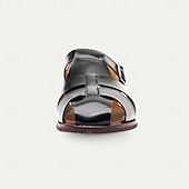 ieftine sandală de rochie-Sandale pentru bărbați din piele artificială maro, cu vârf deschis, cu curea cu cataramă reglabilă, stil casual pentru purtarea de zi cu zi