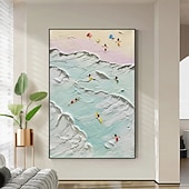 abordables Peintures paysages-Peinture à l&#039;huile sur toile de paysage marin peint à la main, peinture à l&#039;huile côtière, art mural fait à la main, peinture abstraite de paysage marin de plage sur toile, salon, immense peinture à