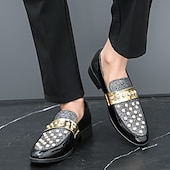 economico Semi-formale-mocassini da uomo in vernice nera con dettagli borchiati e cinturino dorato, scarpe casual alla moda per feste ed eventi speciali