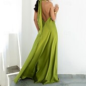 tanie Wakacyjne sukienki-Damskie Długa sukienka sukienka maxi Codzienne sukienki Letnie sukienki Sukienka z dekoltem halter Moda Na zewnątrz Święto Randka Regularny Równina Bez rękawów Kantarka Jasnozielony Niebieski