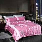 cheap Duvet Cover Sets-4 Pieces Satin Silk Bedding Set with Fitted Sheets Duvet Cover Sets Summer Solid Color Comforters Covers with 2 Pillowcases