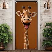 tanie Okładki drzwi-Zabawne Zwierzęta Dekoracje Drzwi Pokrycia Drzwi Giraffe Gobelin Zasłona Drzwi Dekoracja Tło Wewnątrz/Zewnątrz Baner Drzwi dla Domku Wiejskiego