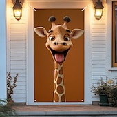tanie Okładki drzwi-Zabawne Zwierzęta Dekoracje Drzwi Pokrycia Drzwi Giraffe Gobelin Zasłona Drzwi Dekoracja Tło Wewnątrz/Zewnątrz Baner Drzwi dla Domku Wiejskiego