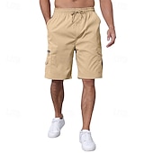 cheap Outdoor-Men&#039;s Cargo Shorts Shorts Summer Shorts Drawstring Elastic Waist Multi Pocket Plain Comfort Wearable Knee Length Outdoor Sport Daily Fashion Casual Black Navy Blue