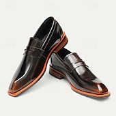 abordables Mocasines de cuero de primera calidad-Mocasines negros sin cordones de piel de vacuno de primera calidad para hombre con detalles en naranja en contraste, estilo formal para negocios y eventos especiales