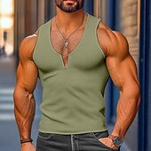 cheap Tank Tops-Men's Waffle Tank Top Tank Top Vest Undershirt Sleeveless V Neck Summer Plain Fashion Classic Comfortable Casual Gym Street Yellow Top Tee for Men