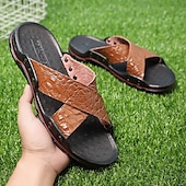 preiswerte Lässige Sandalen-Schwarze Herrensandalen mit Kreuzriemen, Krokoprägung und bequemer Gummisohle – lässiges Outdoor-Schuhwerk für Sommer, Strand und Alltag