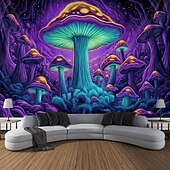 お買い得  ブラックライトタペストリー-ブラックライト タペストリー グローインザダーク グローパーティー UV 反応 トリッピー ミスティ キノコ 自然風景 吊り下げタペストリー 壁アート 壁画 リビングルーム 寝室
