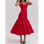 cheap Dresses-Retro Vintage 1950s 1960s Midi Dress Bodycorn Solid Color Women&#039;s Masquerade Wedding Vacation Tea Party Adults&#039; Dress