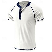 cheap Casual Henley Tee-Men&#039;s Button T Shirt T Shirt Henley Shirt Short Sleeve Shirt Short Sleeve Henley Summer Color Block Solid / Plain Color Fashion Designer Fashion Vacation Street Going out Dark Grey Wine Black Top Tee