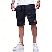 baratos Clássico-Homens Bermuda Cargo Calção Shorts de verão Com Cordão Cintura elástica Bolso multi Tecido Conforto Vestível Comprimento do joelho Ao ar livre Esporte Diário Moda Casual Preto Verde Claro
