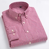 cheap Men&#039;s Button Down Shirts-Men&#039;s Shirt Dress Shirt Button Up Shirt Plaid Wedding Party Red Blue Green Dark Blue Long Sleeve Lapel Spring Fall Clothing Apparel Buttons