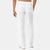 abordables Clásico-Hombre Pantalones de lino Pantalones Pantalones de verano Pantalones de playa Bolsillo Correa Cintura elástica Plano Comodidad Transpirable Vacaciones Diario Festivos Hawaiano Boho Negro Blanco