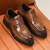 baratos Formal-sapatos derby marrom masculino - couro sintético com relevo de textura de crocodilo, calçados estilosos e versáteis para homens, ideais para uso casual, no escritório e no dia a dia