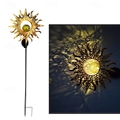 abordables Lumières de décoration du Ramadan-lampes solaires de jardin extérieur – soleil &amp;Lampes solaires à LED en forme de flamme de lune, lampes de pelouse de paysage en fer rétro pour la décoration des allées, des cours et des patios