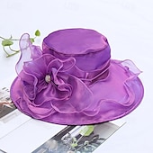 levne Party klobouky-Klobouky Organza Sluneční klobouk Formální Čajový dýchánek koktejl Elegantní Vinobraní Roztomilý S Květiny Přílba Pokrývky Hlavy