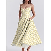 cheap Dresses-Retro Vintage 1950s Midi Dress Flare Dress Spaghetti Strap Corset Floral A-Line Women&#039;s Masquerade Wedding Vacation Tea Party Adults&#039; Dress