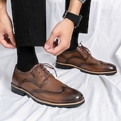 levne Formální-pánské hnědé brogue boty s robustní podrážkou, klasický šněrovací design, ležérní styl pro outdoorové i každodenní nošení