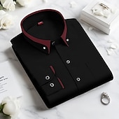 preiswerte Button-Down-Hemden für Herren-Herren Oberhemd Hemd Bügelfreies Hemd Solide / einfarbig Hochzeit Hellblau Schwarz Weiß Rosa Langarm Umlegekragen Ganzjährig Bekleidung Patchwork