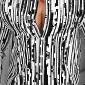 halpa Geometric Pattern-Miesten Geometrinen Raidoitettu Paita Havaiji paita Kauluston paita Pitkähihainen Muoti rento Loma Kausaliteetti Pyhäpäivä Kesä Kevät Pystykaulus 3D-tulostus Button Down Paidat Valkoinen+musta