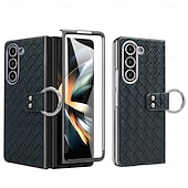 cheap Samsung Cases-Phone Case For Samsung Galaxy Z Fold 6 Z Fold 5 Z Fold 4 Back Cover Ring Buckle Shockproof Retro PU Leather
