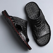 preiswerte Lässige Sandalen-lässige braune Slide-Sandalen für Herren mit Krokoprägung und strapazierfähiger Gummisohle – bequeme Outdoor-Schuhe für Sommer, Strand und Alltag