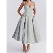 cheap Dresses-Retro Vintage 1950s Midi Dress Flare Dress Spaghetti Strap Corset Floral A-Line Women&#039;s Masquerade Wedding Vacation Tea Party Adults&#039; Dress