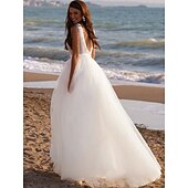  Bruidsjurken Baljurk V-hals Off Schouder Reguliere Bandjes Kapel Train Tulle Bruidsjurken Met Plooien Gerimpelde