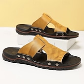 abordables Sandales habillées-sandales décontractées à enfiler en cuir jaune pour hommes avec détails cloutés, chaussures d&#039;extérieur confortables pour l&#039;été