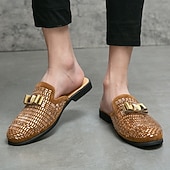 preiswerte Clogs &amp; Pantoletten für Herren-Herren-Slipper aus braunem Wildleder mit metallisch-goldenen Nieten und Schleifenakzent – stilvolle Freizeit-Loafer für den Alltag und besondere Anlässe