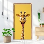 tanie Okładki drzwi-Zabawne Zwierzęta Dekoracje Drzwi Pokrycia Drzwi Giraffe Gobelin Zasłona Drzwi Dekoracja Tło Wewnątrz/Zewnątrz Baner Drzwi dla Domku Wiejskiego