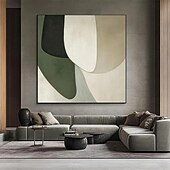voordelige Abstracte schilderijen-groot wit groen en zwart met de hand geschilderd vierkant abstract klassiek modern getextureerd abstract schilderij met de hand geschilderd olieverfschilderij moderne wandkunst decoratie