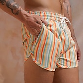 baratos shorts de natação masculinos-Homens Bermuda de Surf Shorts de Natação Calção Justo de Natação Calção Com Cordão Cintura elástica Listrado Conforto Secagem Rápida Curto Diário Feriado Piscina Moda Casual Amarelo Rosa
