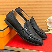 economico Semi-formale-mocassini da uomo firmati con doppia fibbia, tomaia in mesh testurizzato, scarpe casual eleganti per il lavoro e le occasioni speciali