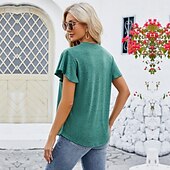 billige Plain t-skjorte-Dame Boho T-skjorte عادي Bohem søt stil Stilfull Kortermet Sommerfuglermer V-hals Vanlige topper Daglig Ut på byen Helg Drapering Svart Hvit Rosa Blå Fuksia Sommer