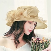 economico Cappelli per feste-cappello da chiesa da donna Kentucky Derby con tesa larga, cappello da sposa con fiori e foglie